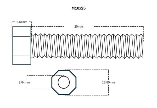Hex Bolt (Stainless Steel) M10x25mm (10 Pcs) - Image 4