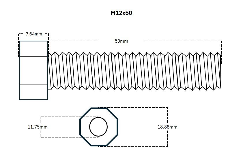 Hex Bolt (Stainless Steel) M12x50mm (10 Pcs) - Image 4